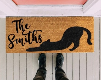 Cat Doormat, Custom Cat Doormat, Housewarming Gift, New Home Gift, Welcome Mat, Funny Cat Gifts, Cat Lover Gift, Outdoor Doormat, Black Cat
