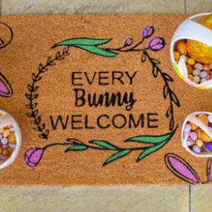 Easter Doormat, Welcome Mat Easter, Easter Coir Doormat, Easter Decorations, Easter Decor, Happy Easter, Hop On In, Every Bunny Welcome