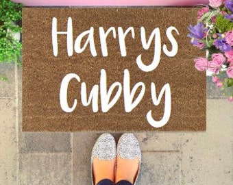 Capacho cubby, capacho personalizado para casa cubby, sinal cubby, casa cubby para crianças, casa de brincar para crianças, decoração de casa cubby, capacho personalizado