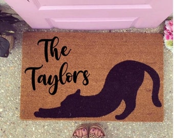 Cat Doormat, Custom Cat Doormat, Housewarming Gift, New Home Gift, Welcome Mat, Funny Cat Gifts, Cat Lover Gift, Outdoor Doormat, Black Cat