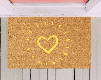 Yellow Heart Doormat, Front Door Mat, Custom Doormat, Entry Decor, Housewarming Gift, Large Doormat, Engagement Gift, Wedding Gift, Doormat