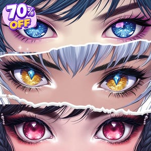 Custom anime eye banner featuring a beautiful sparkly eye design with colorful details and personalized character artwork. Custom eye banner for Twitter/X, YouTube, Twitch, and Discord profiles. High-quality digital anime illustration with unique colors and expressive eyes, perfect for anime lovers, VTubers, streamers, and content creators. Commercial use included.