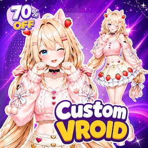 Custom 3D VRoid Avatar Anime VTuber Model VRChat Ready & Full Body Rigging