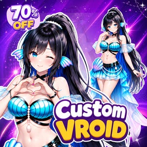 Custom 3D Anime VRoid Avatar VTuber Model VRChat Ready & Full Body Rigging