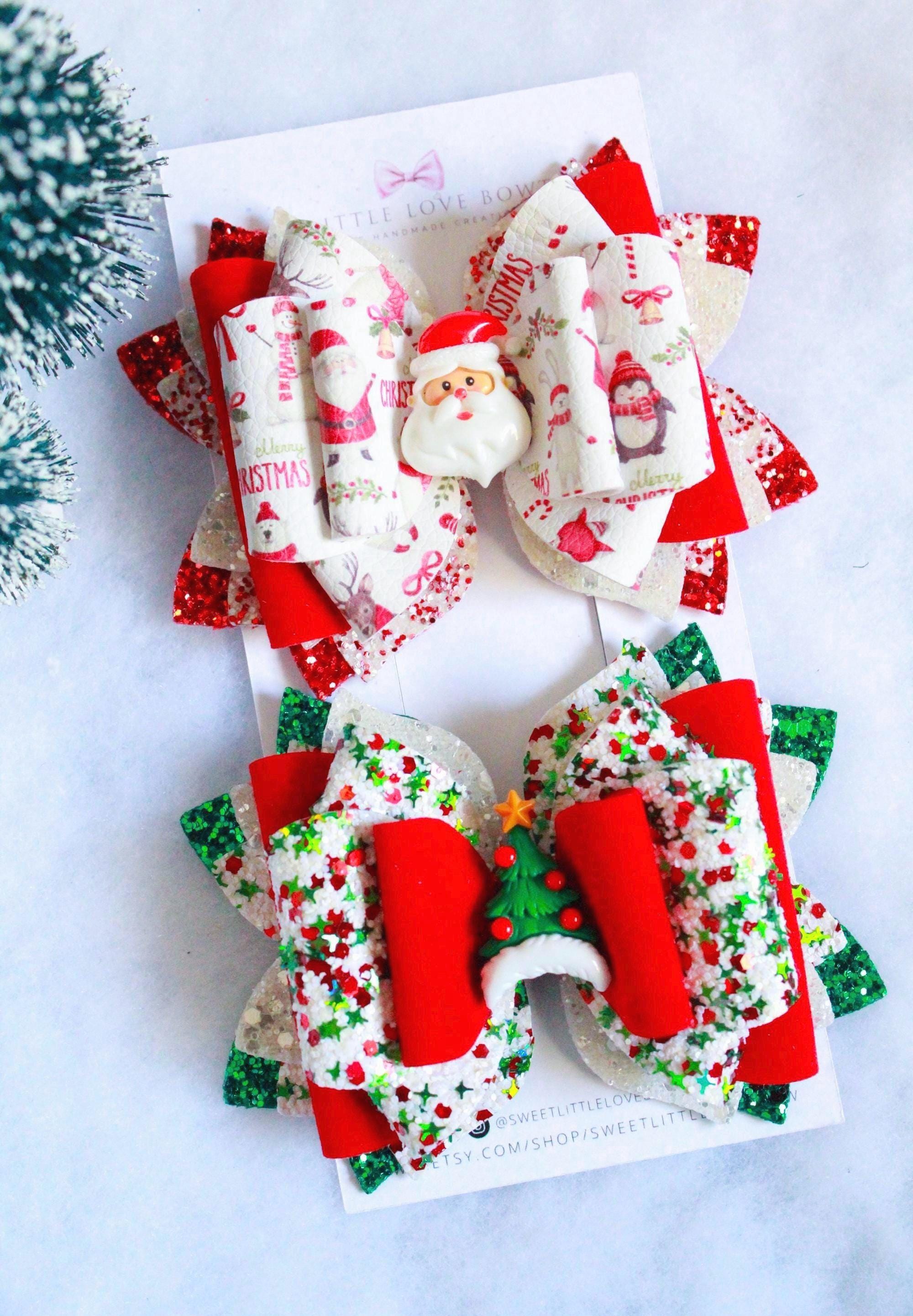 Weihnachtsschleifen-Haarspangen Set – 2 Stück, Rosa-rot Mit Weihnachtsmann-Motiv