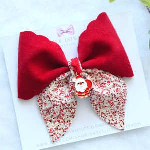Santa Christmas Hair Bow: Handmade Red Hair Clip