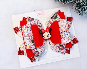 Handmade Minnie Mouse Christmas Hair Bow, Holiday Disney Ears
