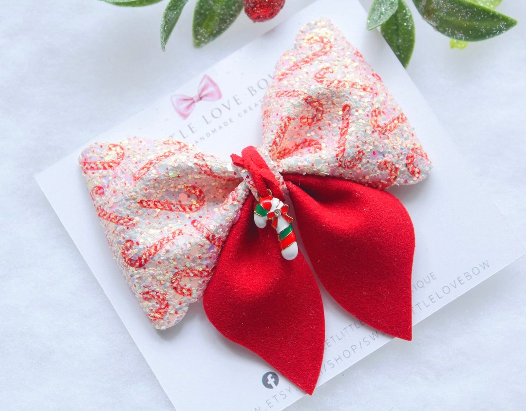 Christmas Candy Cane Hair Bow: Glitter Glam Holiday Clip - Etsy