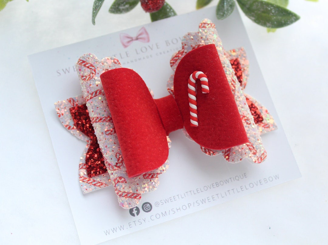 Candy Cane Hair Bow Christmas Hair Clip Holiday Candy Bow Etsy