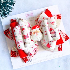 Handmade Santa Hair Bow: Red Glitter Holiday Clip