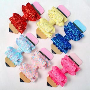 Pencil Hair Bow: Glitter Back to School Accessory