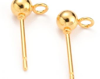 4mm Ball Stud Earring Post | Vertical Loop | Gold Plate on 316 Stainless Steel