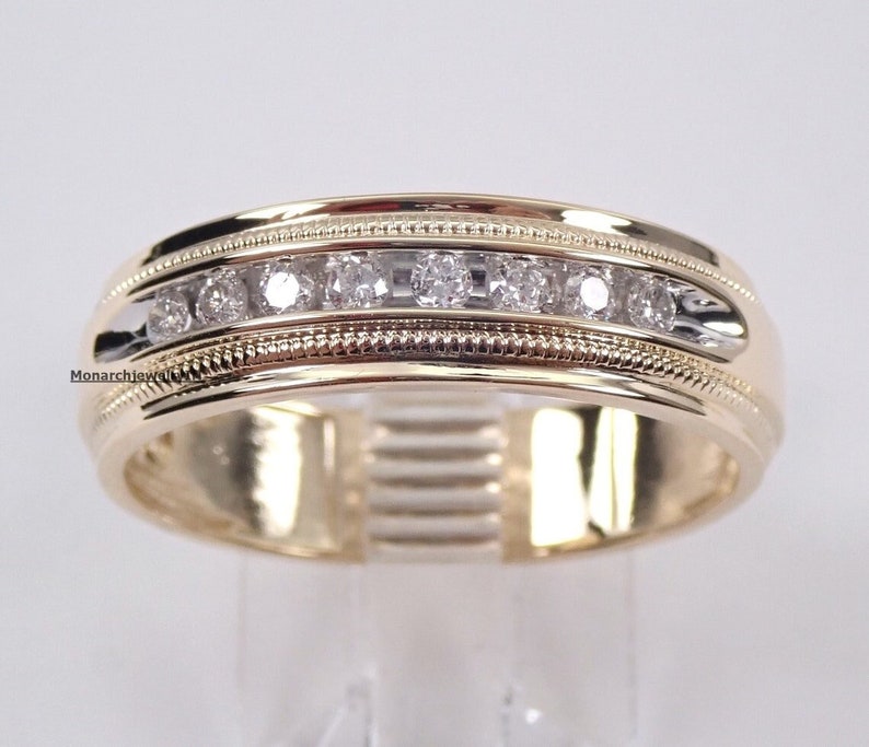 Channel Set Ring, Tension Set Ring, Milgrain Band Ring, Half Eternity Band, Round Cut Diamond Engagement Ring, Yellow Gold Plated Ring