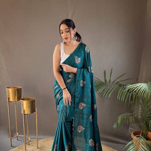 Teal Blue Soft Silk Embroidery With Piping Saree, Saree for USA Women, Saree For Women, Party Wear Saree, Wedding Wear Saree, Saree Blouse.