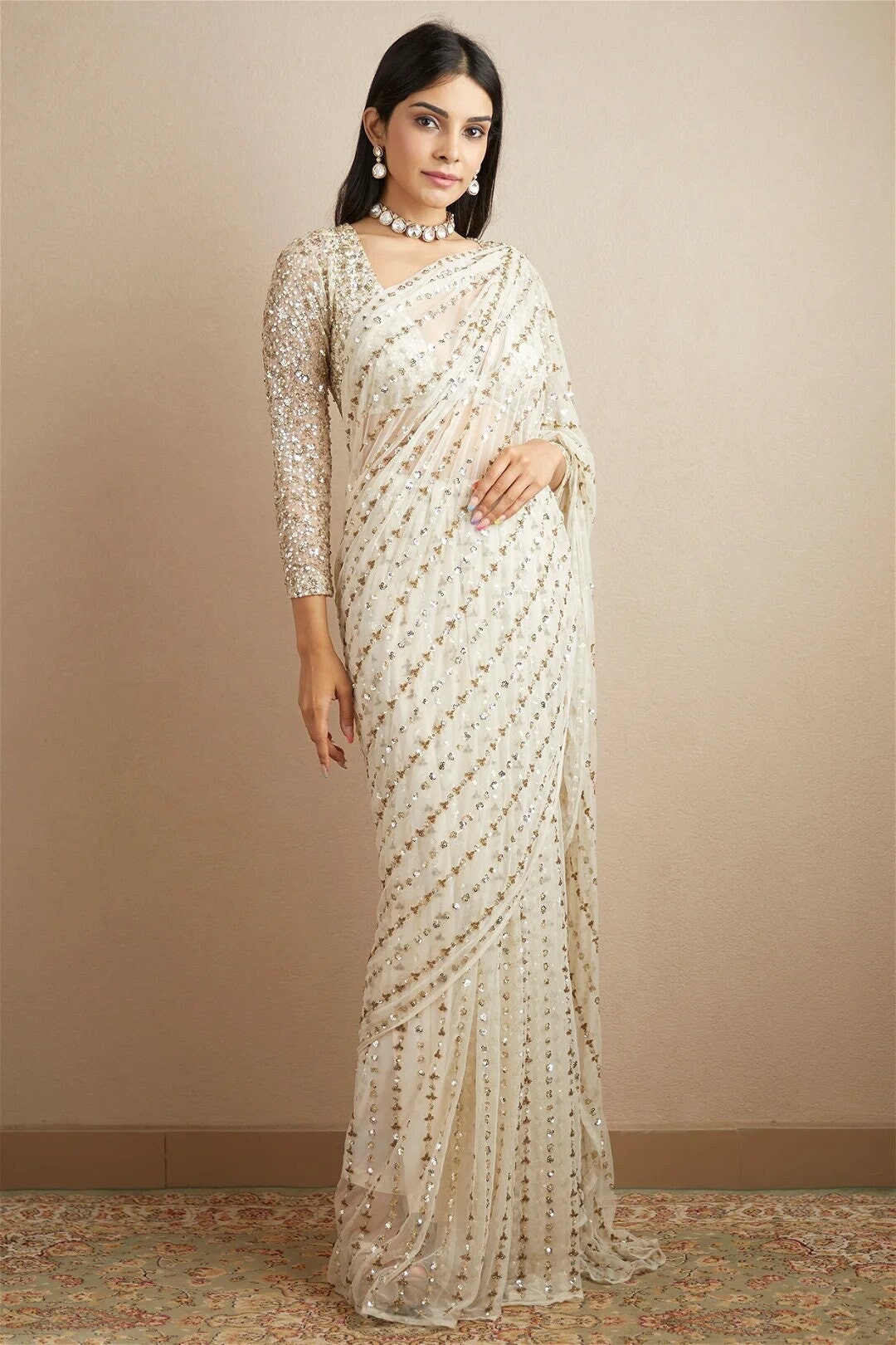Off White Saree Etsy