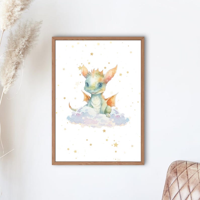 Watercolor Baby Dragon Print – Fantasy Nursery Wall Art (digital ...