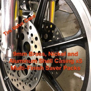 9mm Shell Casing Tire Valve Caps, 2x Tire Valve Stem Caps and O-Ring Seals, Multi-Finish Saver Pack