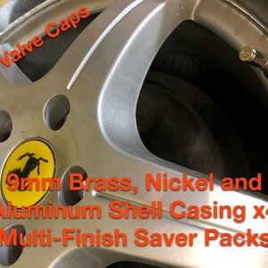 9mm Shell Casing Tire Valve Caps, x4 Tire Valve Stem Caps and O-Ring Seals, Multi-Finish Saver Pack