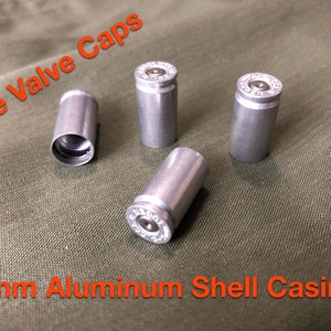 Alx4 9mm Aluminum Shell Casing Valve Caps, Car/Truck Tire Valve, Stem Caps and O-Ring Seal (4 Caps)