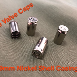 Nix4 9mm Nickel Shell Casing Valve Caps, Car/Truck Tire Valve, Stem Caps and O-Ring Seal (4 Caps)