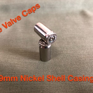 Nix2 9mm Nickel Shell Casing Valve Caps, Motorcycle/Bicycle Tire Valve, Stem Caps and O-Ring Seal (2 Caps)