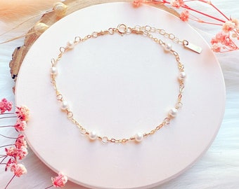 White Freshwater Pearl Bracelet | Dainty Mini Pearl Bracelet | Delicate Pearl Bracelet | Gold Filled Chain Bracelet | Elegant Pearl Bracelet