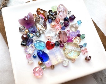 60 Pieces Swarovski Crystals Assortment Mix | Loose Assorted Crystal Mix | Crystal Confetti | Swarovski Crystal Beads and Pendants Mix