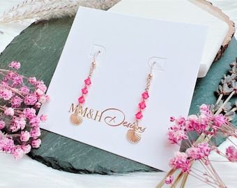 Seashell Charm Earrings | Dainty Crystal Earrings | Delicate Swarovski Earrings | Gold Filled Jewelry | Gold-Filled Earrings | Drop Earrings