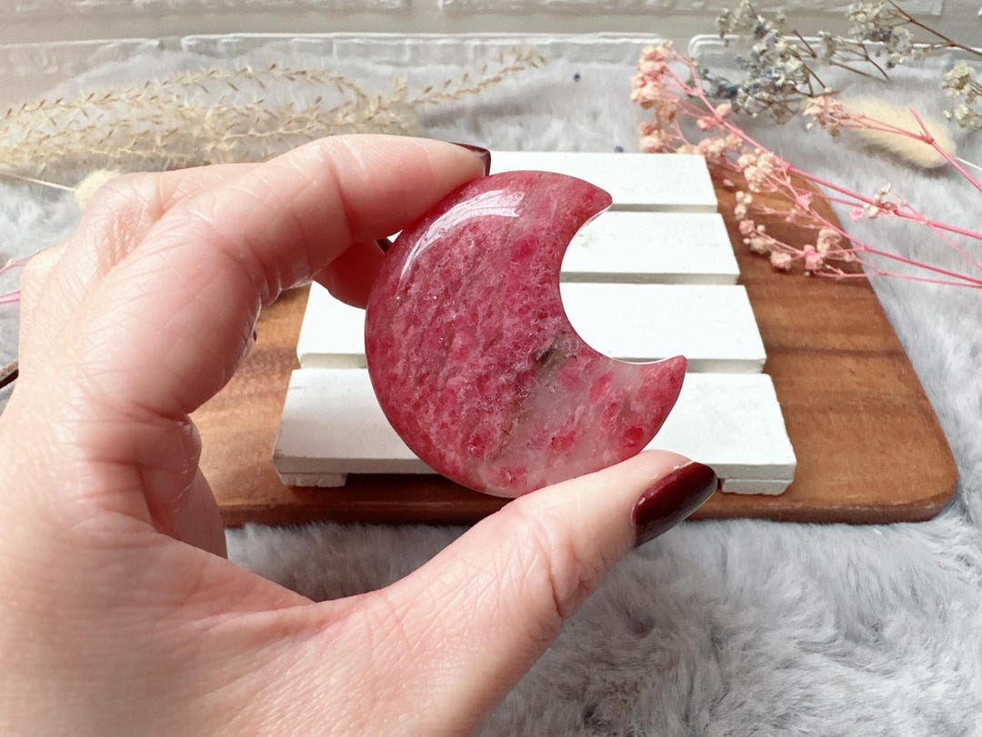 Beautiful Ice Rhodonite Moon | Sakura Cherry Blossom Rhodonite Moon - Etsy
