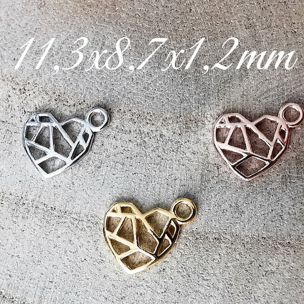 Silber Origami Herz Anhänger/Verbinder für Halskette oder Armband | 925 Sterling Silber