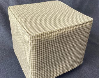Footstool Cover, Footstool Ottoman, Ottoman Slip Cover, Footstool Small, Houndstooth Foot Stol, Ottoman Footstool Cover, Custom Ottoman Cube