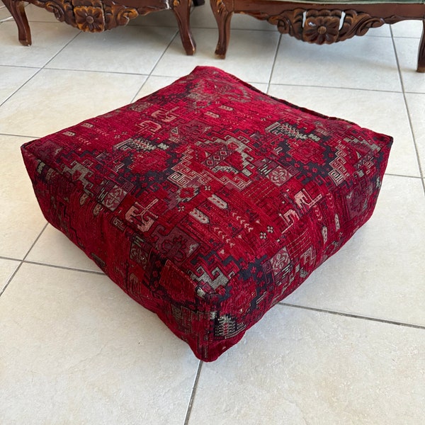 Kilim Patterned Pouf Floor Cushion Outdoor Ottoman Footstool Garden Cushion Boho Tribal Pillow Moroccan Cushion Turkish Traditional Cushion