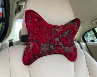 Une paire d'appuie-tête de voiture conçus par Kilim, soutien de la nuque, taille personnalisée, oreiller de siège en forme d'os souple, accessoires ethniques d'intérieur de véhicule automobile