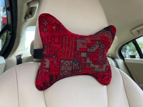 A Pair of Kilim Designed Car Headrest  Neck Support Custom Size Soft Bone Shaped Seat Pillow Ethnic Auto Vehichle interior Accessories