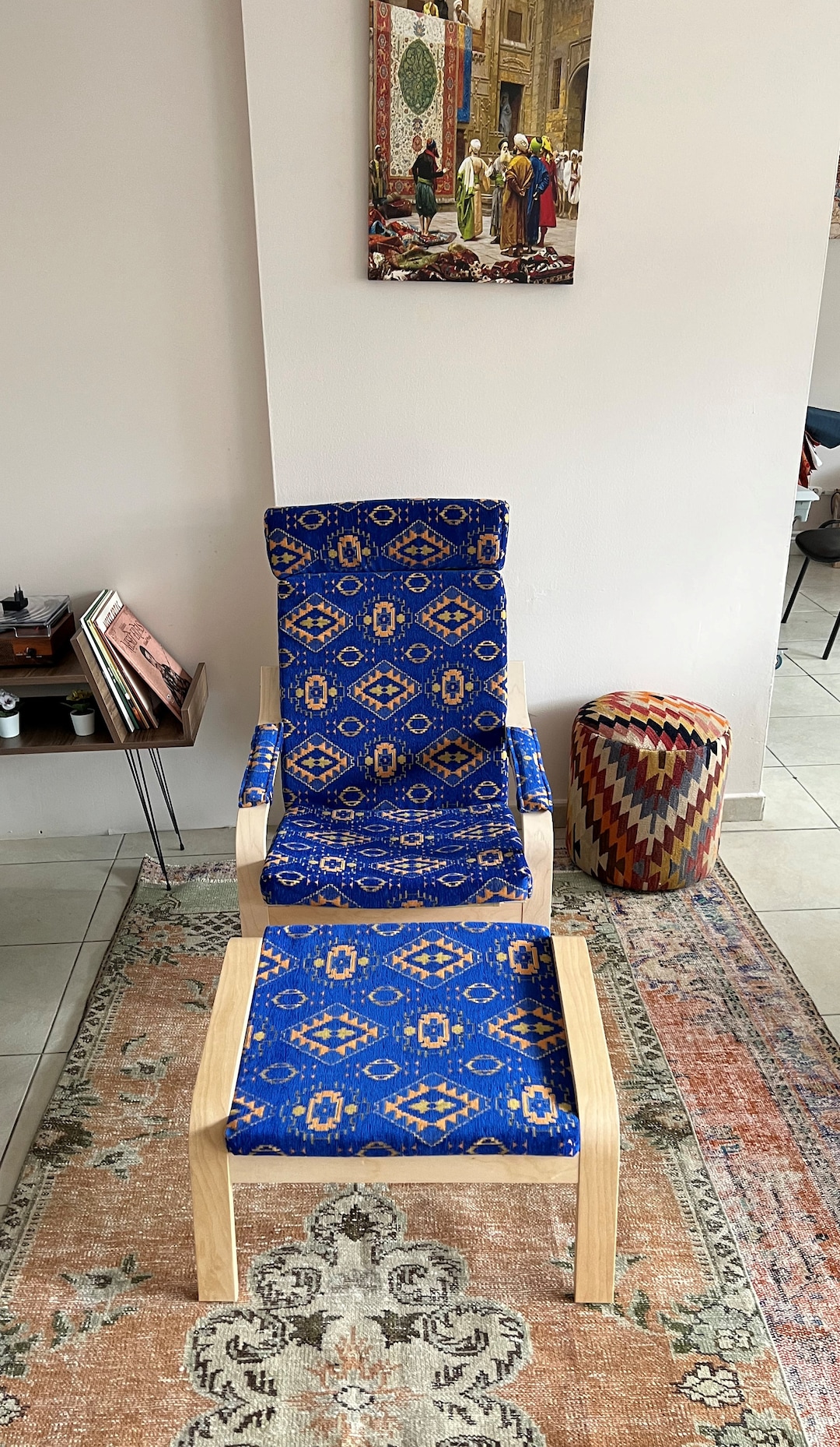 Kilim Designed Poang Armchair Cover Footstool Ottoman Cover Ethnic Pattern Poäng Seat Pads Cover