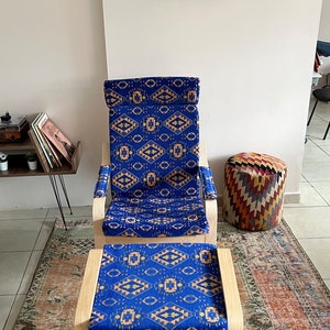 Kilim Designed Poang Armchair Cover Footstool Ottoman Cover Ethnic Pattern Poäng Seat Pads Cover Ikea Poang Slipcover with Armrest Pads