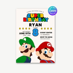 Mario Bros Invitation | Super Mario Birthday | Super Mario Brothers | Super Mario Invitation | Edit Template Invite