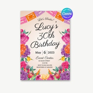 Let’s Fiesta Invitation, Mexican Birthday Invitation, Mexican Floral Invitation, Invitación, Instant