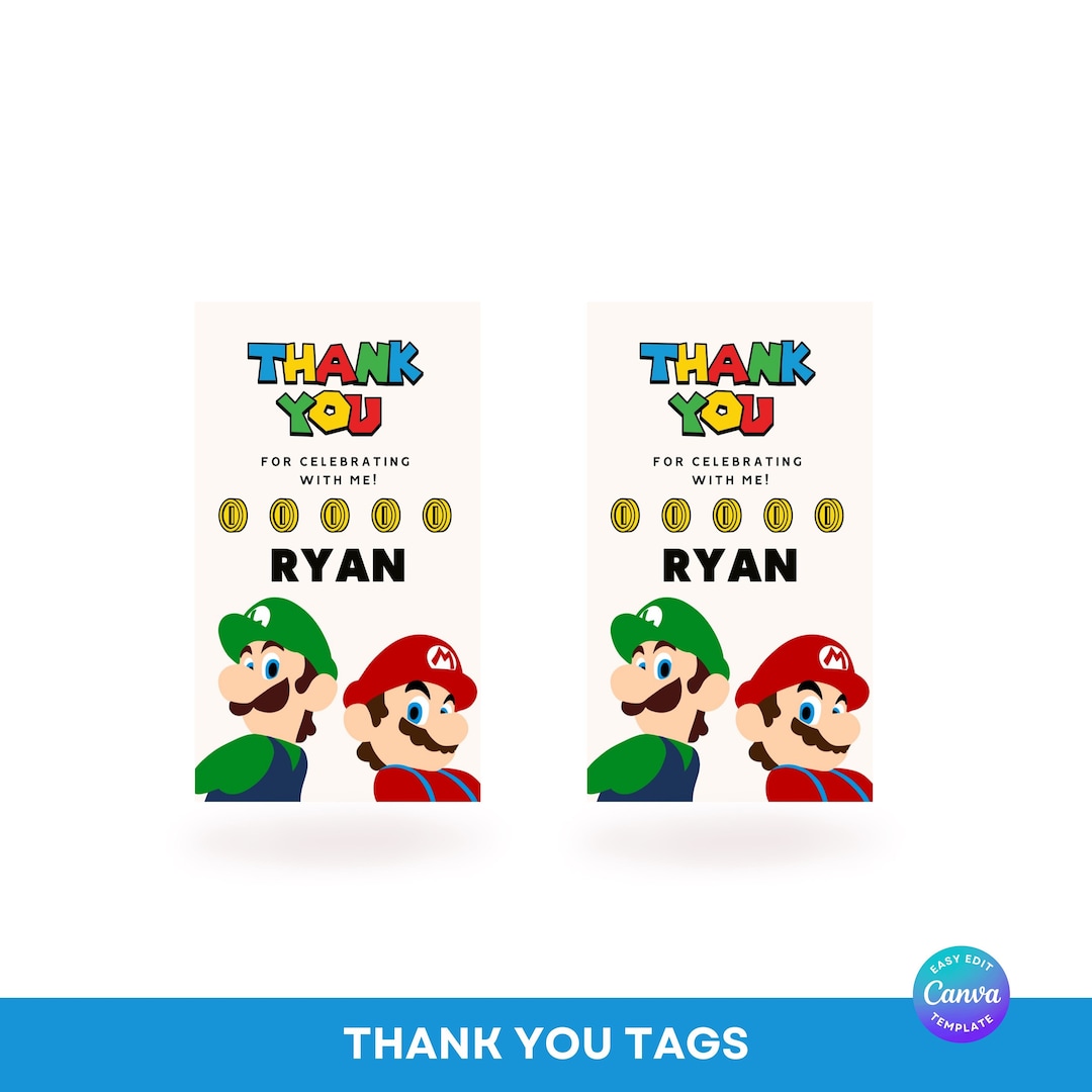 Mario Thank You Tags | Super Mario Birthday | Super Mario Brothers ...
