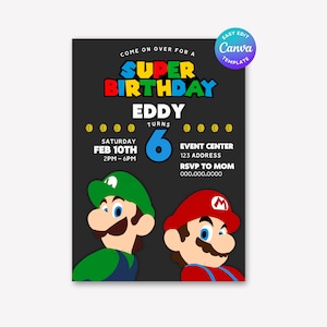 Mario Invitation | Super Mario Birthday | Super Mario Brothers | Super Mario Invitation | Edit Template Invite