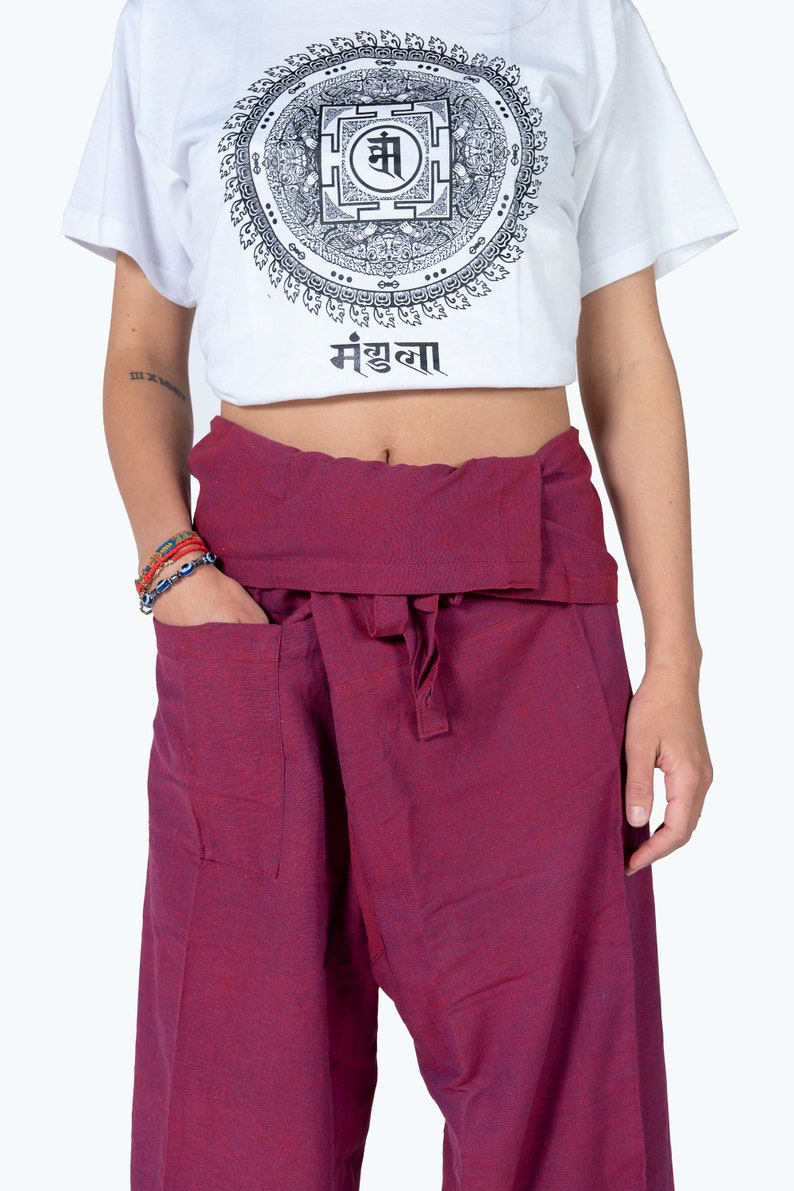 100% Hand Made Cotton Thai Fisherman pants loose-fitting men & women Khadi pants Boho Hippie Style Fisher Man Pants Made in Nepal Bild 4