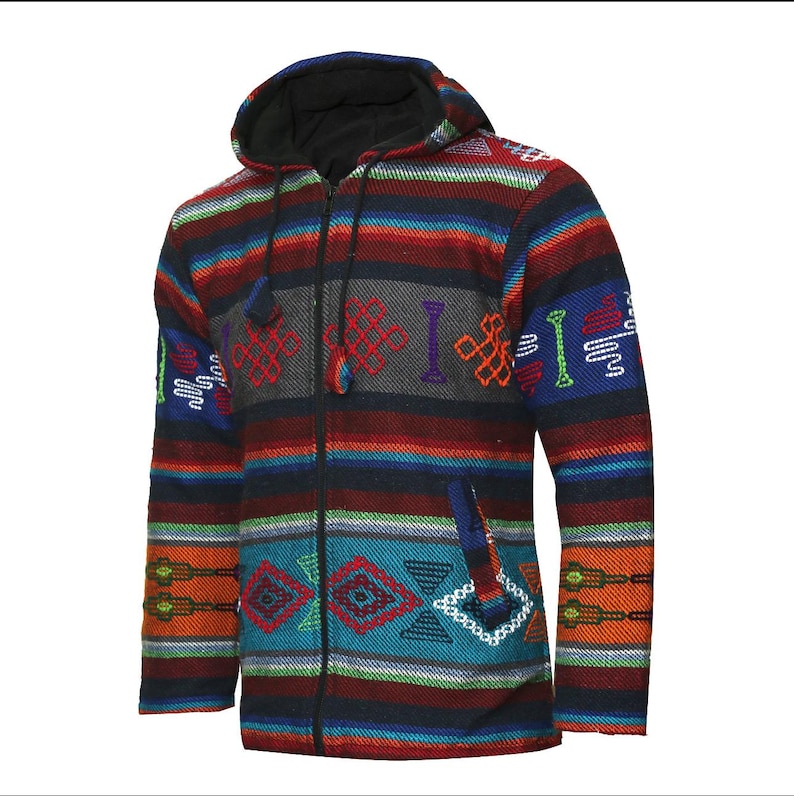 Chaqueta de forro polar Bhutani hecha a mano - Diseño bohemio hippie - Ropa informal - Diseño transpirable - Chaqueta unisex imagen 5