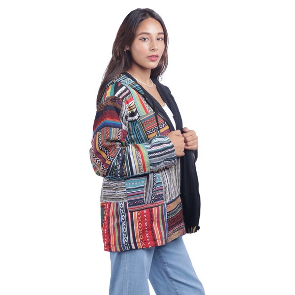 Mix color Patchwork Boho Hippie Winter Nepali Hoodie Jacket- Unisex Jacket at Himanepal