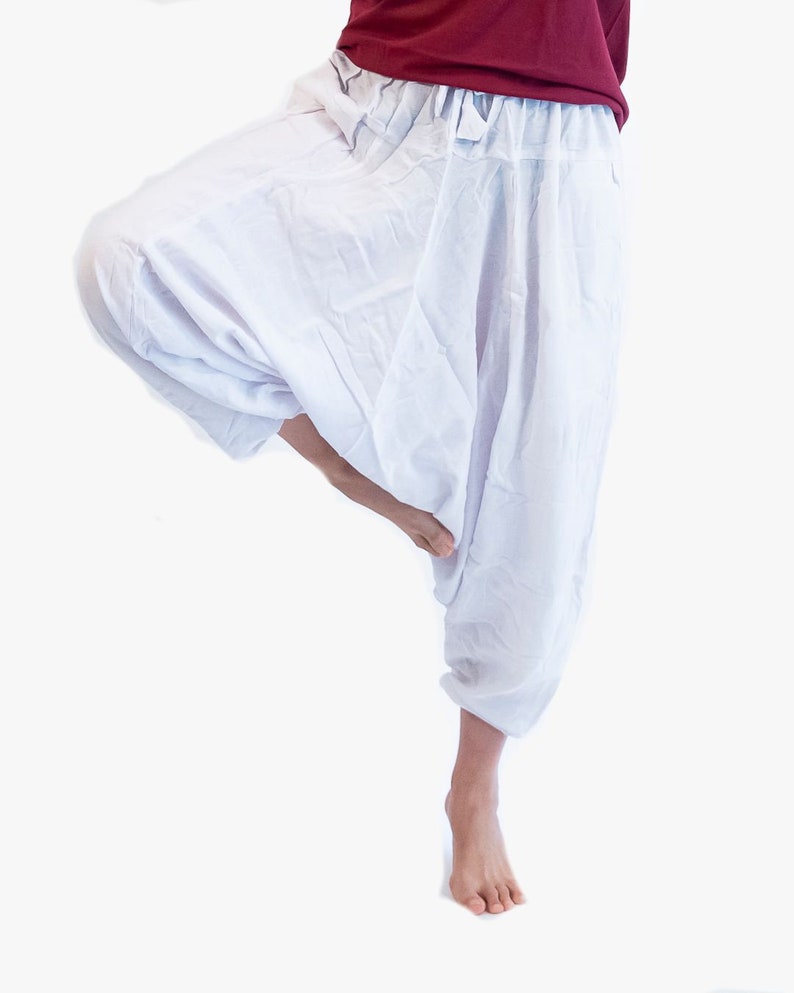 White Simple Harem Cotton Pants Perfect for Yoga and Comfy Relax and Chill Pants Ethically Handmade Hippie Bohemian Genie Style Pants image 1