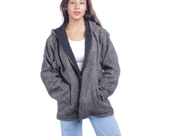 Chaqueta polar hippie Gheri de color gris / Tejido tradicional nepalí - Chaquetas hippies hechas a mano éticamente en Himanepal.