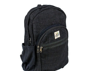 Black Hemp Backpack - Eco-Friendly Laptop backpack -*Negra* Handmade in Nepal - Comfy and super light - Boho Hippie design