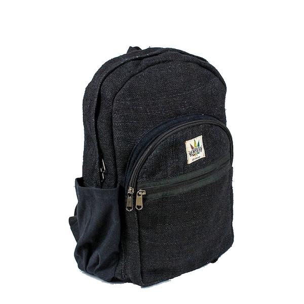 Black Hemp Backpack - Eco-Friendly Laptop backpack -*Negra* Handmade in Nepal - Comfy and super light - Boho Hippie design