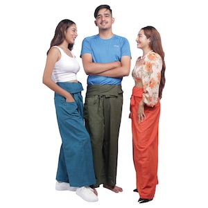 100% Hand Made Cotton Thai Fisherman pants loose-fitting men & women Khadi pants Boho Hippie Style Fisher Man Pants Made in Nepal Bild 7