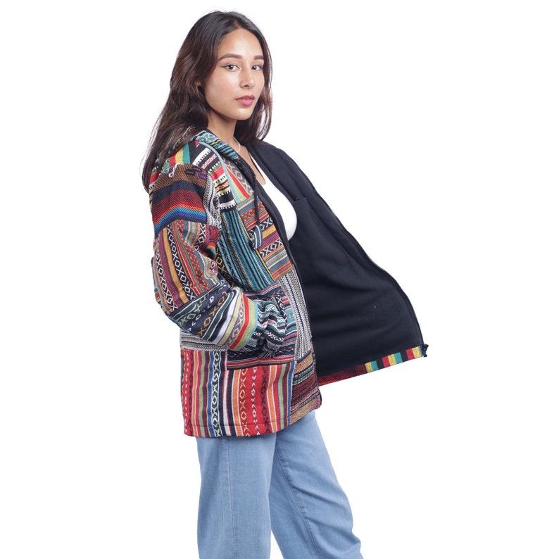 Mix color Patchwork Boho Hippie Winter Nepali Hoodie Jacket Unisex Jacket at Himanepal image 5