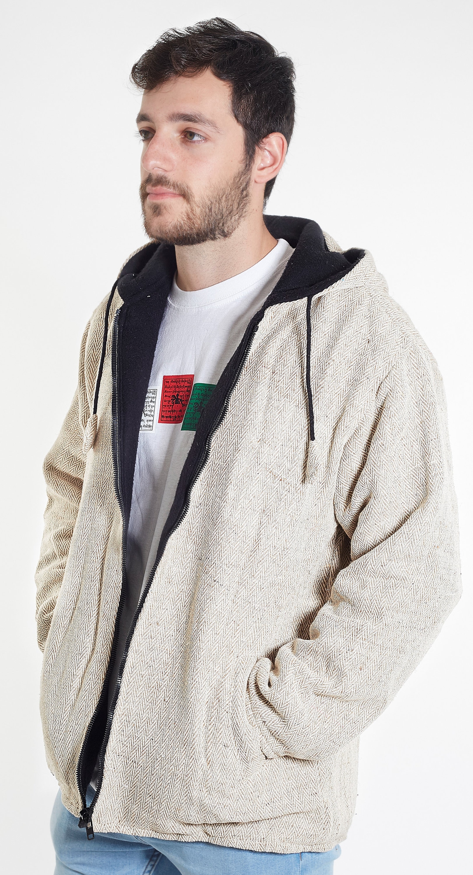 Hemp Jacket - Handmade and eco Friendly Traditional Mix of Cotton and Hemp Made in Nepal - Organic Hemp Jacket - Warm and Comfy Hemp Jacket